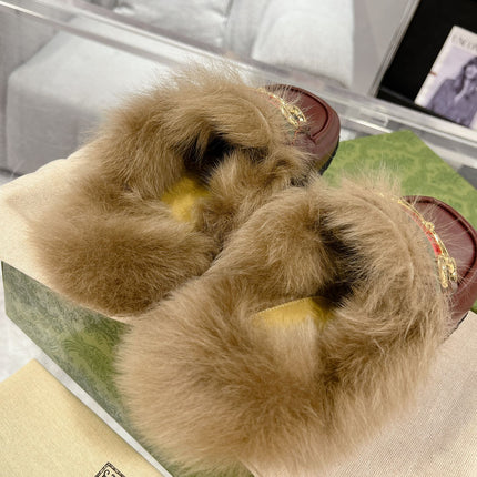 HORSEBIT MULE WITH WEB IN WINE RED CALFSKIN MIX MINK FUR