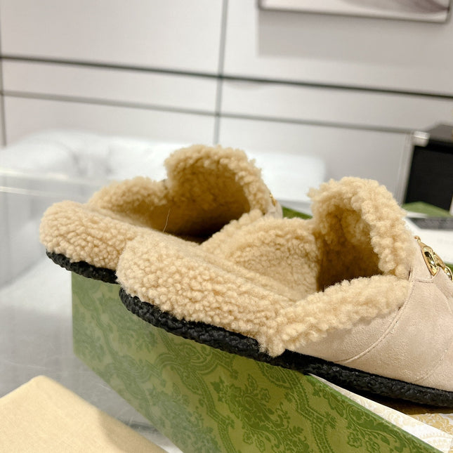 HORSEBIT MULE IN BEIGE SUEDE AND FLEECE LINING