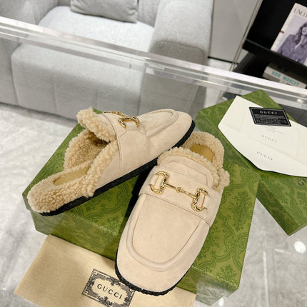 HORSEBIT MULE IN BEIGE SUEDE AND FLEECE LINING