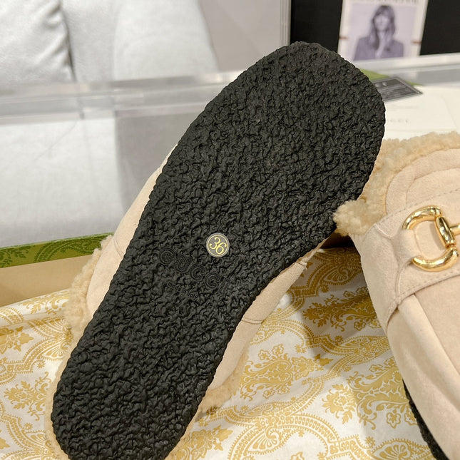 HORSEBIT MULE IN BEIGE SUEDE AND FLEECE LINING