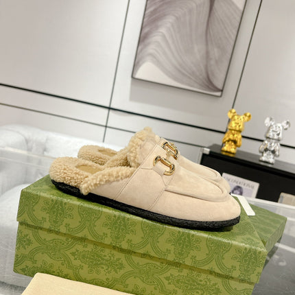 HORSEBIT MULE IN BEIGE SUEDE AND FLEECE LINING