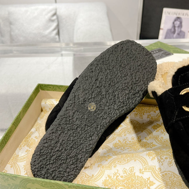 HORSEBIT MULE IN BLACK SUEDE AND FLEECE LINING