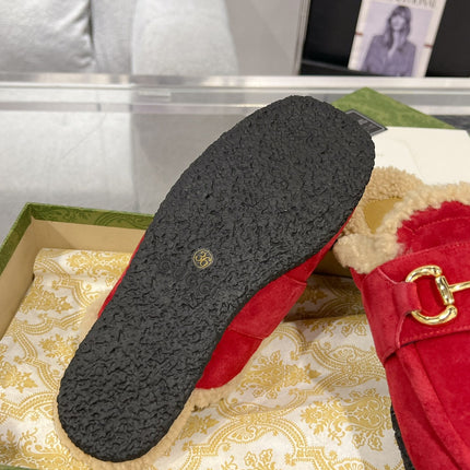 HORSEBIT MULE IN RED SUEDE AND FLEECE LINING