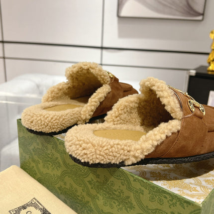 HORSEBIT MULE IN BROWN SUEDE AND FLEECE LINING