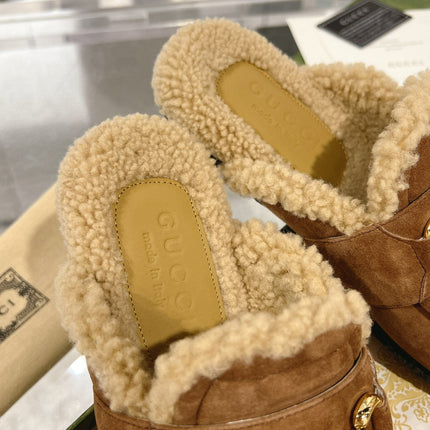 HORSEBIT MULE IN BROWN SUEDE AND FLEECE LINING