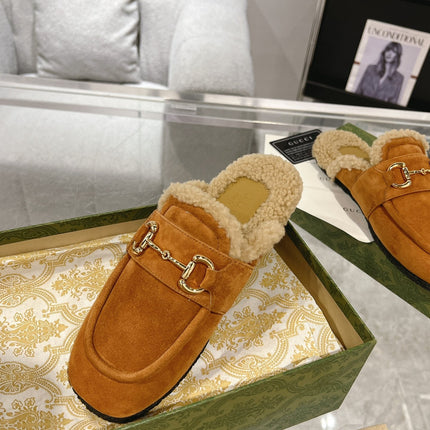 HORSEBIT MULE IN BRONZE ORANGE SUEDE AND FLEECE LINING