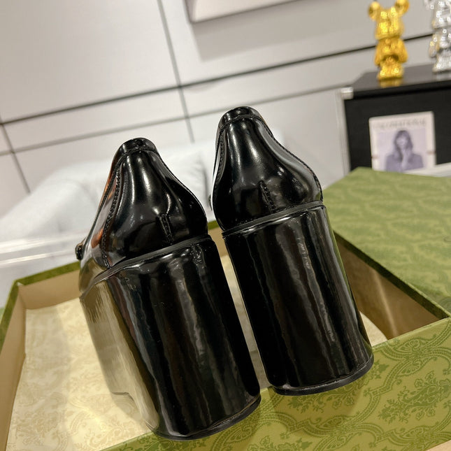 GG HORSEBIT PLATFORM LOAFER GLOSSY BLACK CALFSKIN