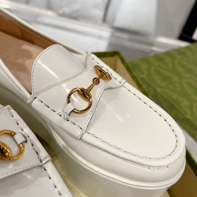 GG HORSEBIT PLATFORM LOAFER WHITE CALFSKIN