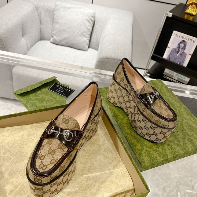 GG HORSEBIT PLATFORM LOAFER LIGHT BROWN CALFSKIN
