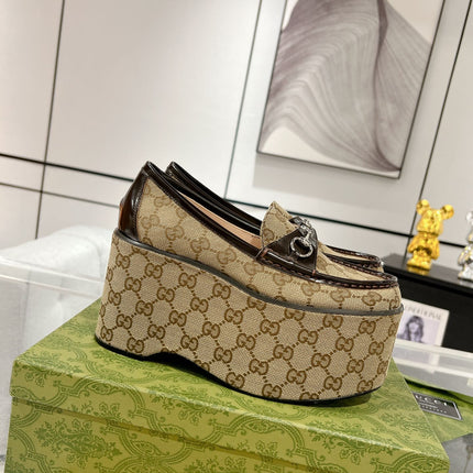 GG HORSEBIT PLATFORM LOAFER LIGHT BROWN CALFSKIN