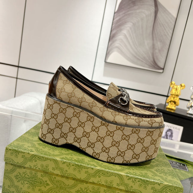 GG HORSEBIT PLATFORM LOAFER LIGHT BROWN CALFSKIN