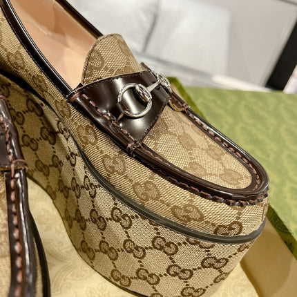 GG HORSEBIT PLATFORM LOAFER LIGHT BROWN CALFSKIN
