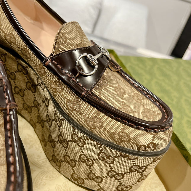 GG HORSEBIT PLATFORM LOAFER LIGHT BROWN CALFSKIN