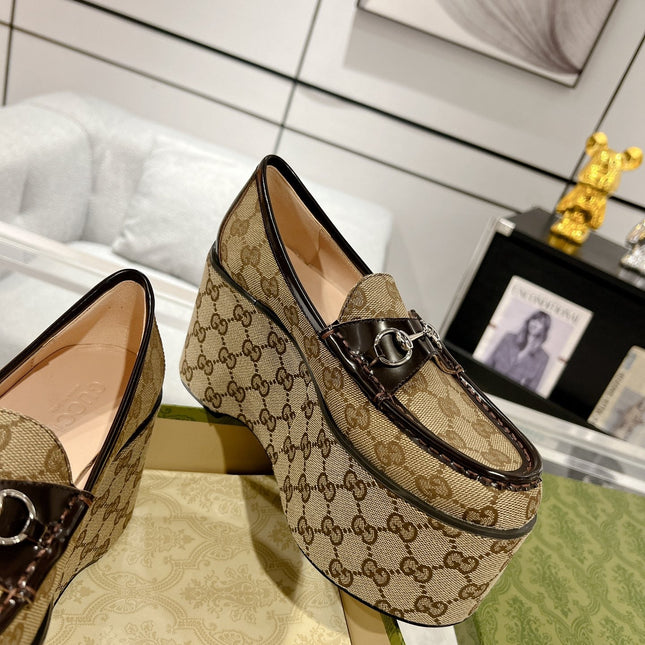GG HORSEBIT PLATFORM LOAFER LIGHT BROWN CALFSKIN