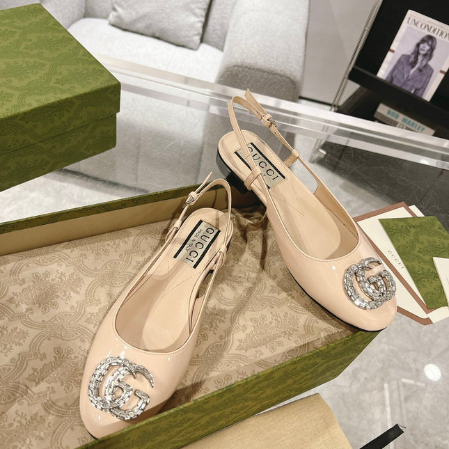 GG CRYSTALS SLINGBACK BALLET CREAM CALFSKIN