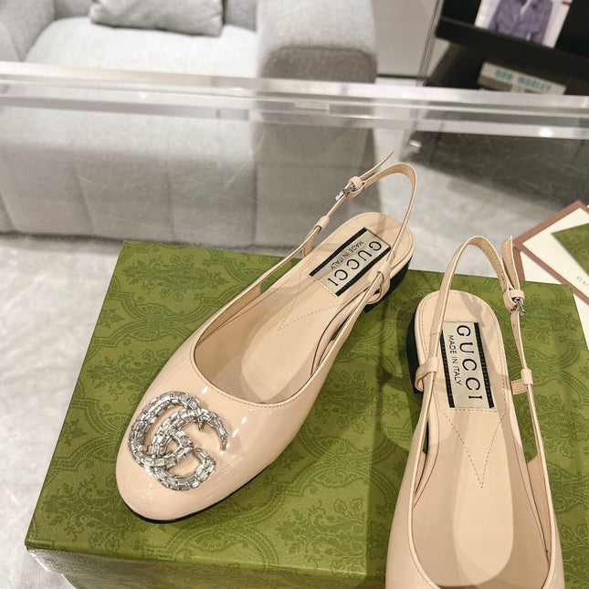 METALIC SLINGBACK FLATS IN TAN BEIGE CALFSKIN