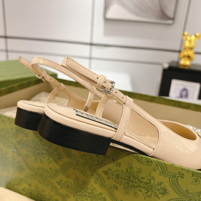 GG CRYSTALS SLINGBACK BALLET CREAM CALFSKIN
