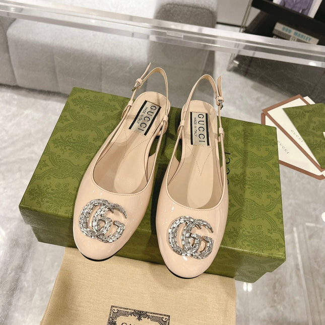 GG CRYSTALS SLINGBACK BALLET CREAM CALFSKIN