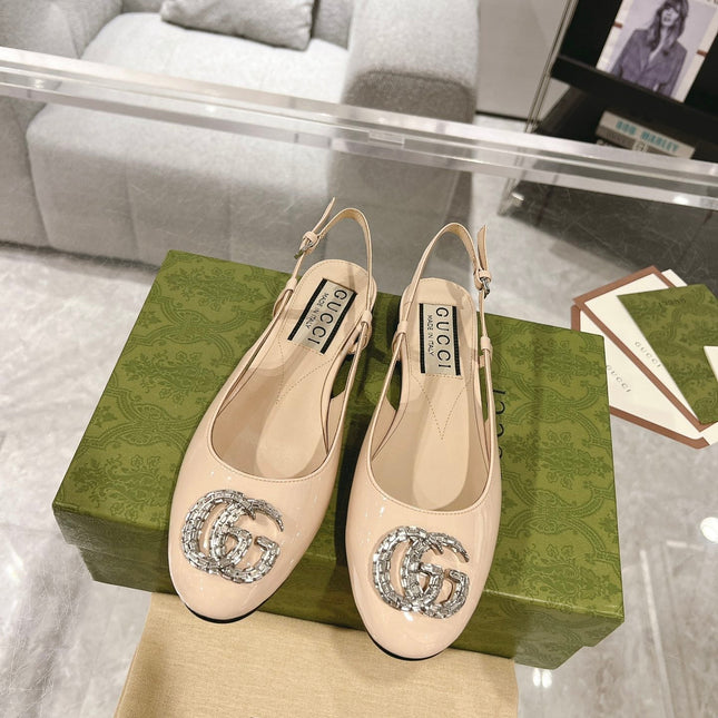 METALIC SLINGBACK FLATS IN TAN BEIGE CALFSKIN