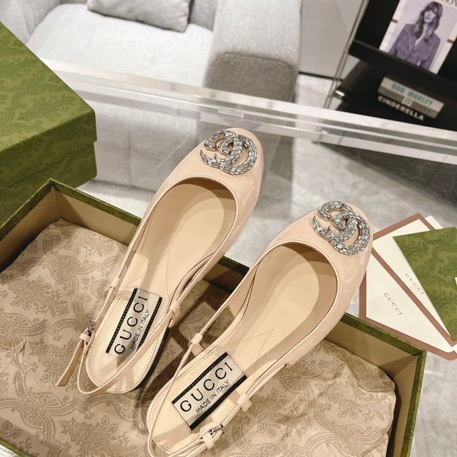 METALIC SLINGBACK FLATS IN TAN BEIGE CALFSKIN
