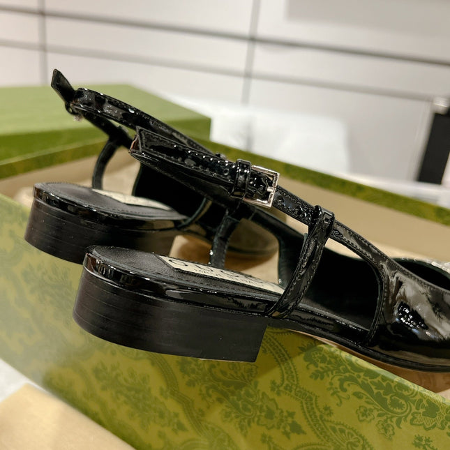 GG CRYSTALS SLINGBACK BALLET BLACK CALFSKIN