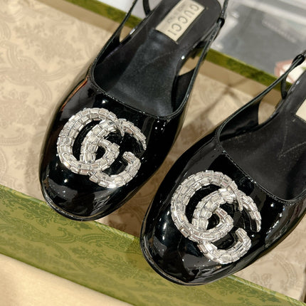GG CRYSTALS SLINGBACK BALLET BLACK CALFSKIN