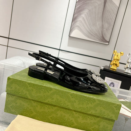GG CRYSTALS SLINGBACK BALLET BLACK CALFSKIN