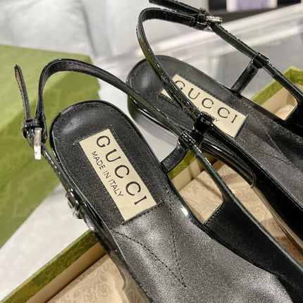 GG CRYSTALS SLINGBACK BALLET BLACK CALFSKIN