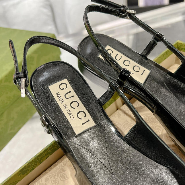 GG CRYSTALS SLINGBACK BALLET BLACK CALFSKIN