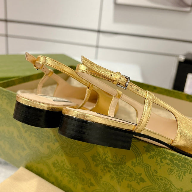 METALIC SLINGBACK FLATS IN GOLD CALFSKIN