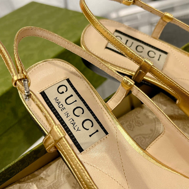 METALIC SLINGBACK FLATS IN GOLD CALFSKIN