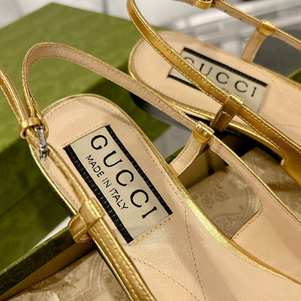 GG CRYSTALS SLINGBACK BALLET METALLIC GOLD CALFSKIN