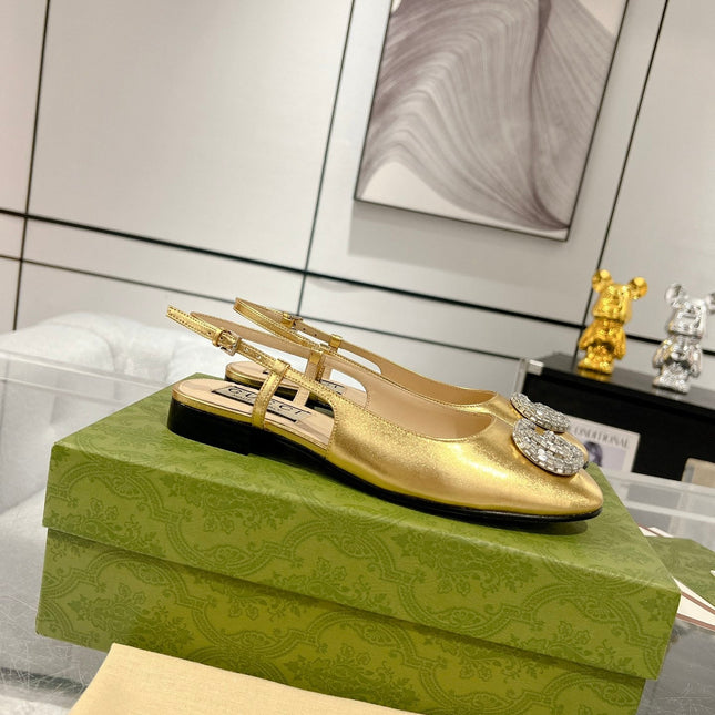METALIC SLINGBACK FLATS IN GOLD CALFSKIN