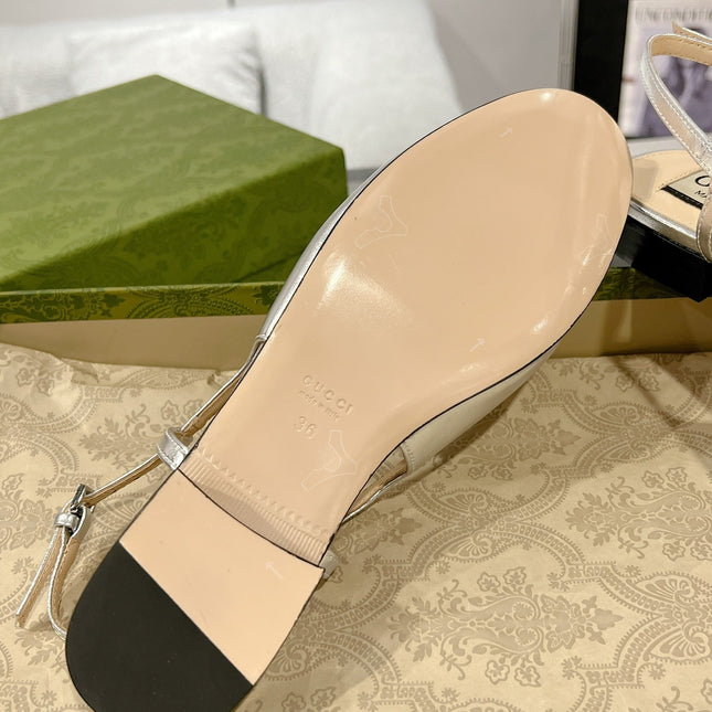 METALIC SLINGBACK FLATS IN SILVER CALFSKIN