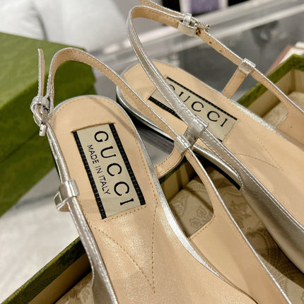 GG CRYSTALS SLINGBACK BALLET SILVER CALFSKIN