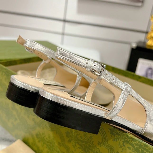 GG CRYSTALS SLINGBACK BALLET SILVER CALFSKIN