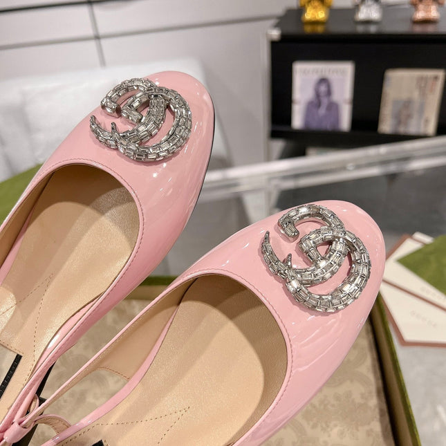 METALIC SLINGBACK FLATS IN ROSE PINK CALFSKIN