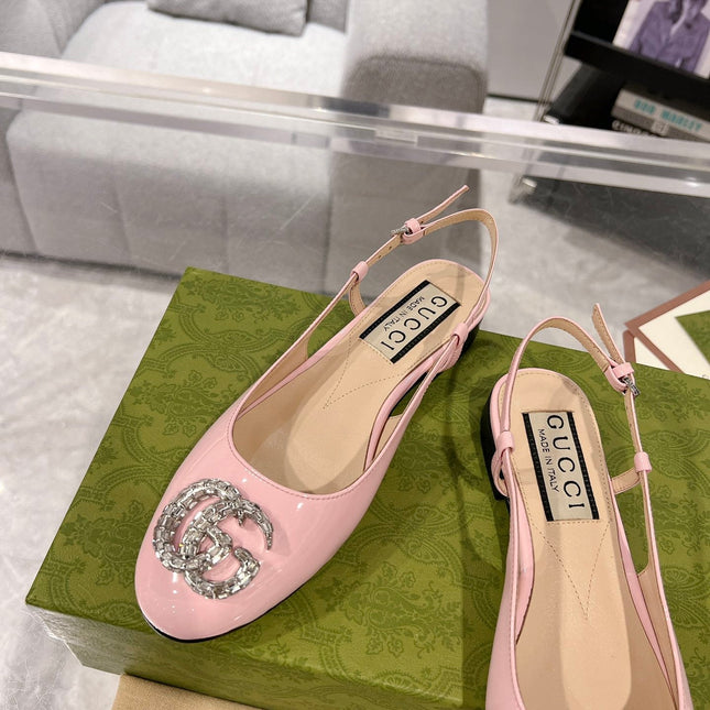 METALIC SLINGBACK FLATS IN ROSE PINK CALFSKIN
