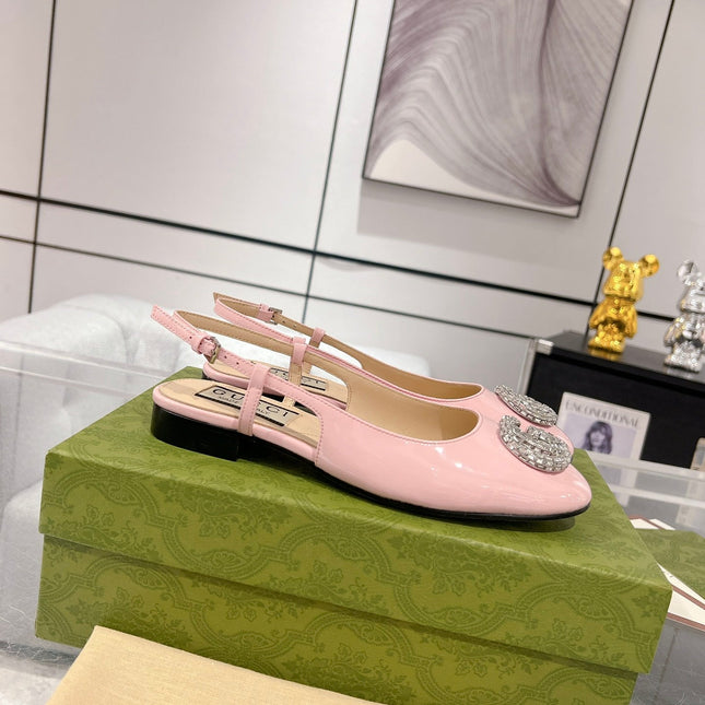 GG CRYSTALS SLINGBACK BALLET LIGHT PINK CALFSKIN