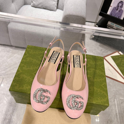 METALIC SLINGBACK FLATS IN ROSE PINK CALFSKIN