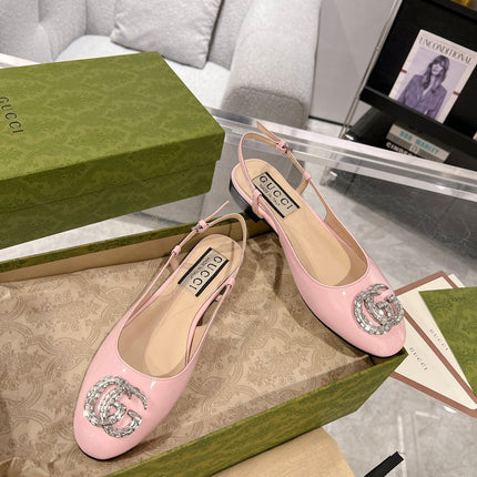 GG CRYSTALS SLINGBACK BALLET LIGHT PINK CALFSKIN