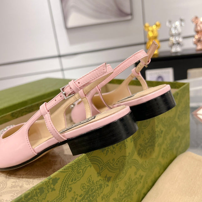 GG CRYSTALS SLINGBACK BALLET LIGHT PINK CALFSKIN