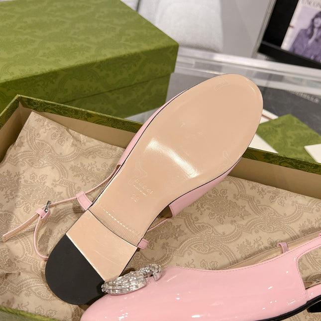 GG CRYSTALS SLINGBACK BALLET LIGHT PINK CALFSKIN