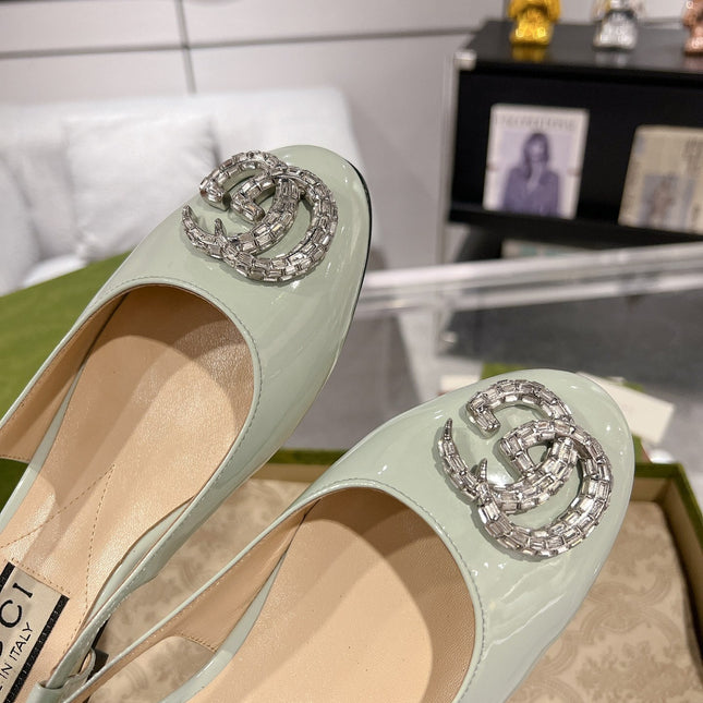 METALIC SLINGBACK FLATS IN PISTACHIO GREEN CALFSKIN