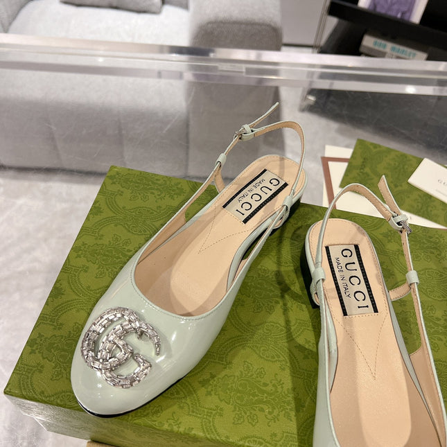 METALIC SLINGBACK FLATS IN PISTACHIO GREEN CALFSKIN