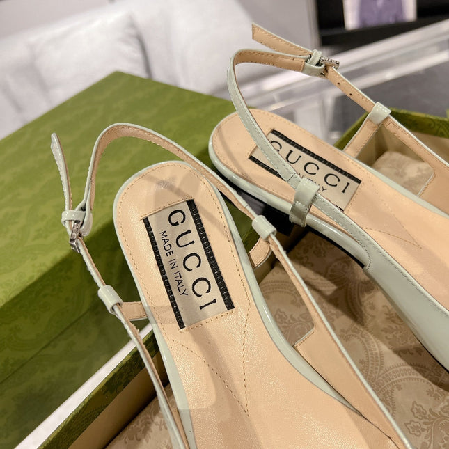 METALIC SLINGBACK FLATS IN PISTACHIO GREEN CALFSKIN