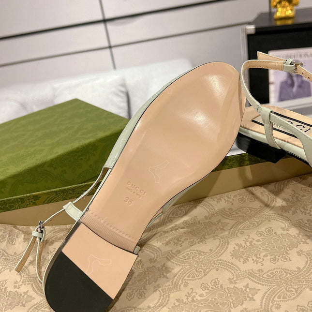 METALIC SLINGBACK FLATS IN PISTACHIO GREEN CALFSKIN