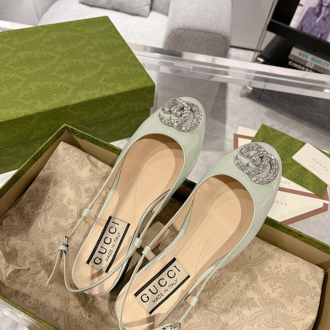 METALIC SLINGBACK FLATS IN PISTACHIO GREEN CALFSKIN