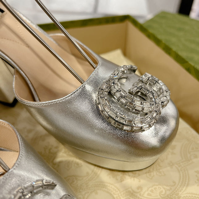 HIGH SANDAL SQUARE HEEL 12 CM IN SILVER CALFSKIN