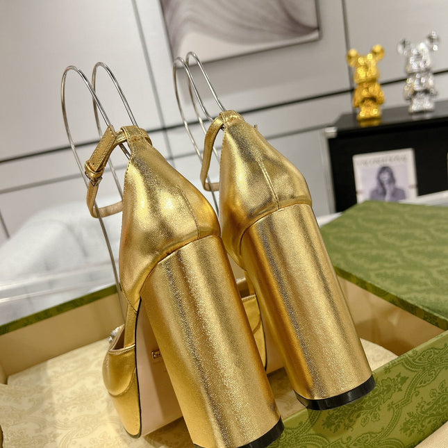 HIGH SANDAL SQUARE HEEL 12 CM IN GOLD CALFSKIN